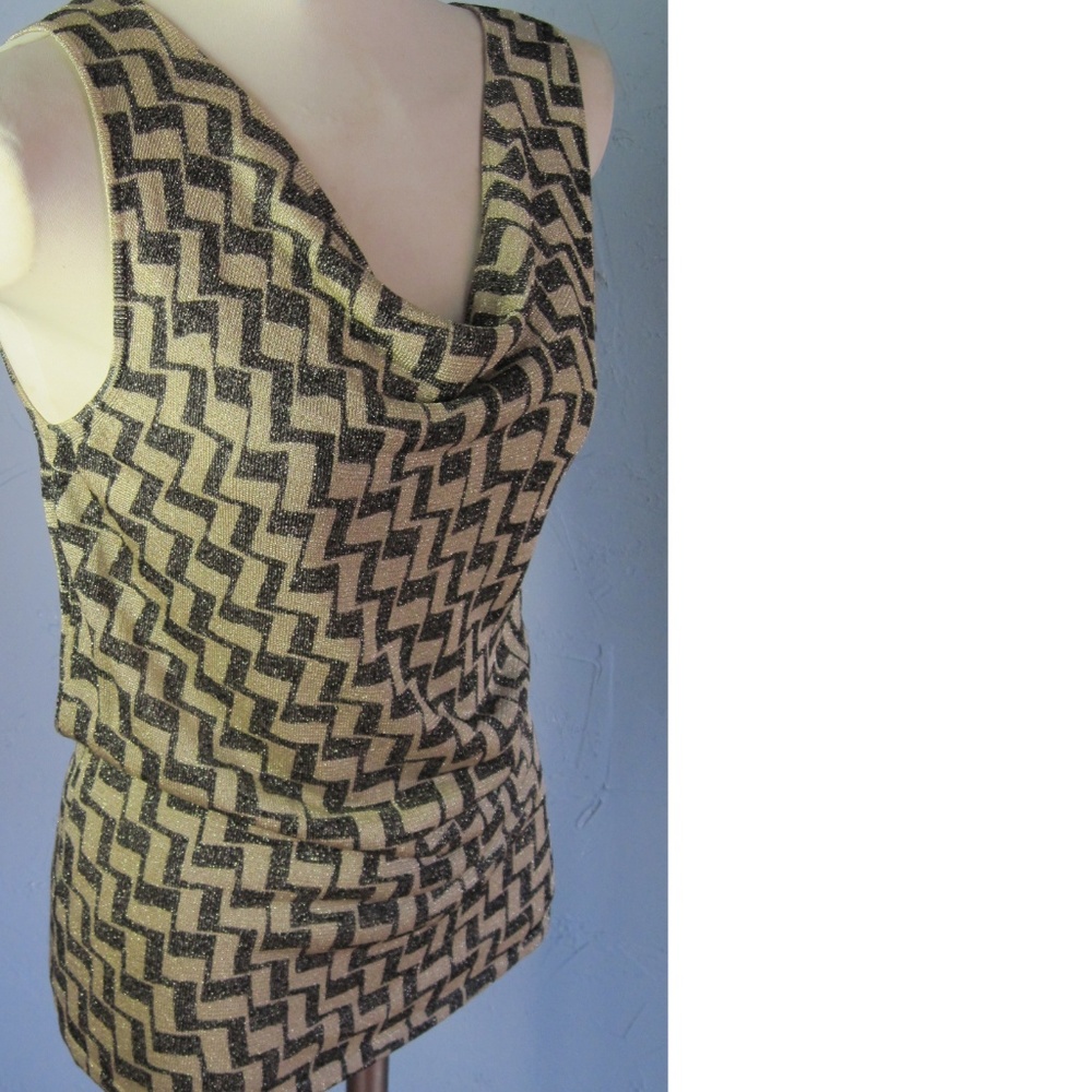Anne Klein New Black Gold Glittery Top Size L - Picture 7 of 8